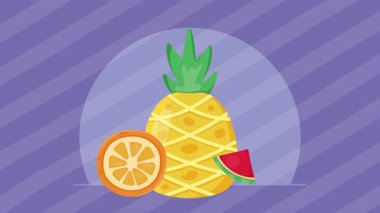 Tropikal ve taze meyve animasyonu, 4k video animasyonu