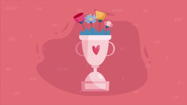 Corazón Amor Trofeo Con Flores Animación Video Animado — Vídeo de stock