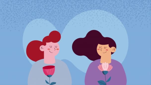 Unga Kvinnor Med Blommor Animation Video Animerade — Stockvideo