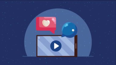 Konuşma baloncuğu animasyonunda kalbi olan akıllı telefon, 4k video animasyonu