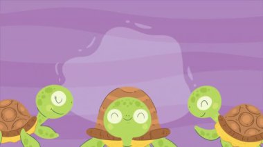üç kaplumbağa hayvan karakteri animasyon, 4k video animasyonu