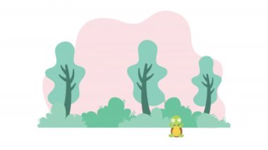 Şirin kaplumbağa oturmuş karakter animasyonu, 4k video animasyonu