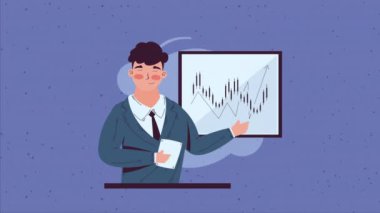 İstatistik animasyonlu zarif iş adamı, 4k video animasyonu