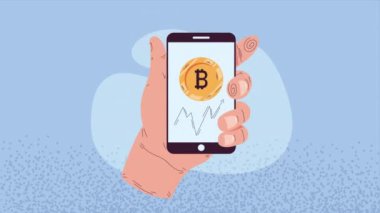 Akıllı telefon ekommerce animasyonunda bitcoin, 4k video animasyonu