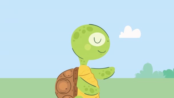 Cute Turtle Landscape Animation Video Animated — Stock Video