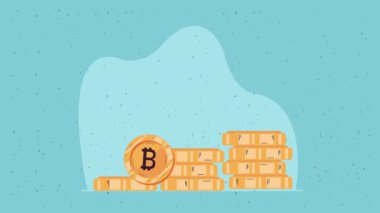 yığın bitcoins kripto yatırım animasyon, 4k video animasyon