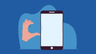 Akıllı telefon aygıtı animasyonu ile el, 4k video animasyonu