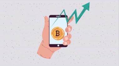 Akıllı telefon ekommerce animasyonunda bitcoin, 4k video animasyonu