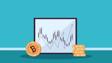 İstatistiksel bilgi animasyonlu bitcoin, 4k video animasyonu