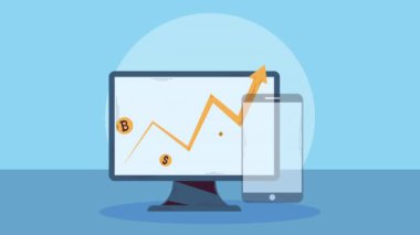 Masaüstü ekommerce animasyonunda bitcoin, 4k video animasyonu