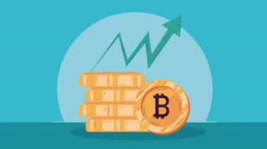 yığın bitcoins kripto yatırım animasyon, 4k video animasyon