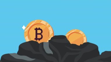 Kömür madeni animasyonlu bitcoin, 4k video animasyonu