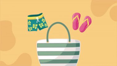 seyahat çantası ve tatil simgeleri animasyonu, 4k video animasyonu