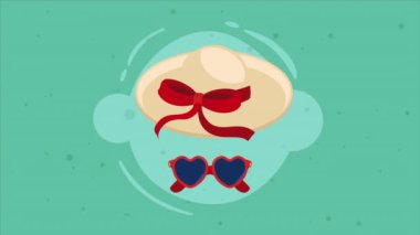 Turist şapkası saman aksesuar animasyonu, 4k video animasyonu