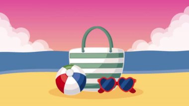 seyahat çantası ve tatil simgeleri animasyonu, 4k video animasyonu