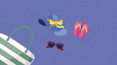 seyahat çantası ve tatil simgeleri animasyonu, 4k video animasyonu