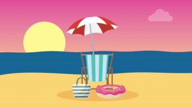 Plaj animasyonunda yaz şemsiyesi, 4k video animasyonu