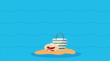 seyahat çantası ve tatil simgeleri animasyonu, 4k video animasyonu