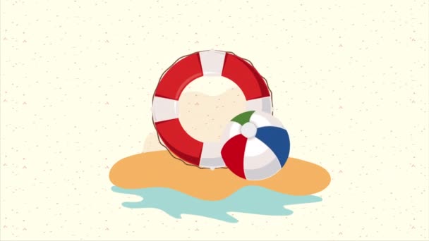 Ballon Strand Und Schwimmer Animation Video Animiert — Stockvideo