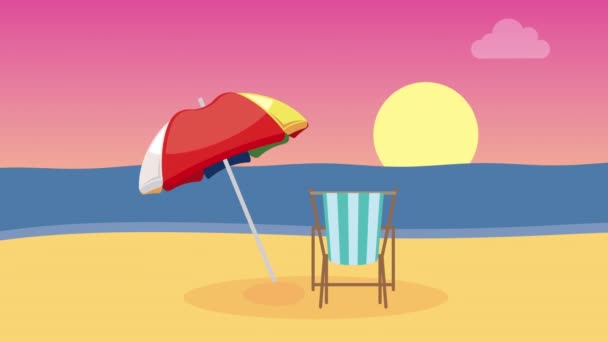 Paraguas Verano Animación Playa Video Animado — Vídeos de Stock
