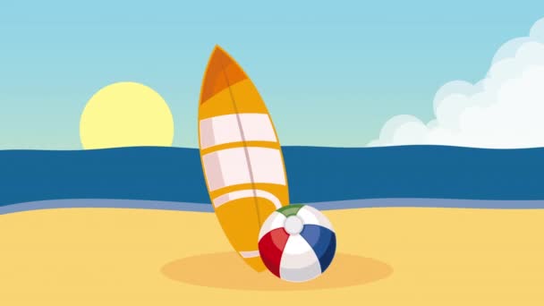 Prancha Surf Com Animação Cena Balão Vídeo Animado — Vídeo de Stock