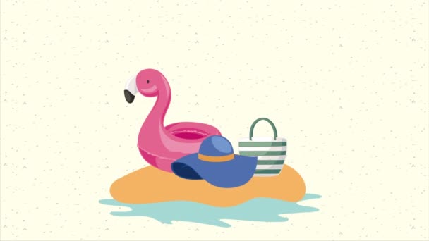 Flamingo Schwimmt Strand Zubehör Animation Video Animiert — Stockvideo