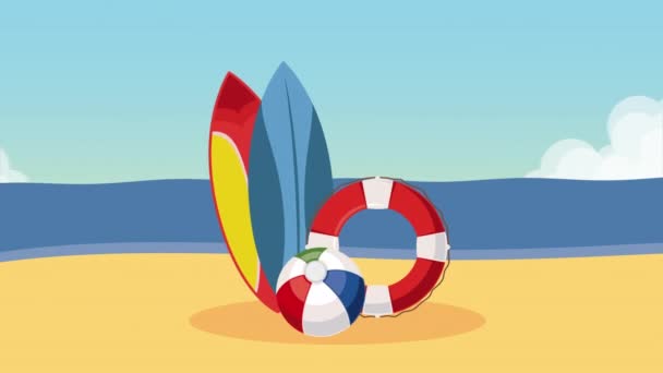 Pranchas Surf Animação Praia Vídeo Animado — Vídeo de Stock