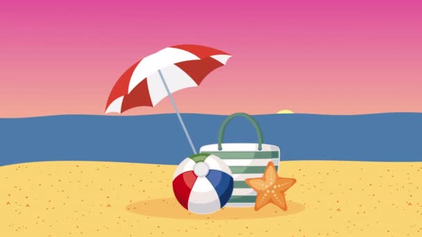 Paraguas Verano Animación Playa Video Animado — Vídeos de Stock