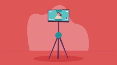 akıllı telefon animasyonunda kadın vloger, 4k video animasyonu