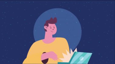 adam dizüstü bilgisayar animasyonu kullanıyor, 4k video animasyonu