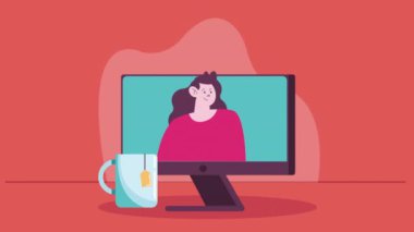 Masaüstü animasyonunda kadın vloger, 4k video animasyonu