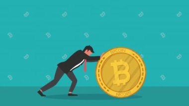 Bitcoin şifreli para taşıyan adam animasyon 4k video animasyonu