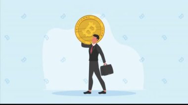 İş adamı bitcoin kripto para birimi animasyon 4k video animasyonu kaldırıldı