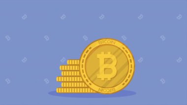 Bitcoins animasyon 4k animasyonlu dizüstü bilgisayar kullanan iş kadını