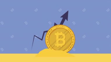 Bitcoin kripto para birimi animasyonu 4k video animasyonlu ok istatistikleri