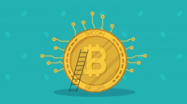 Bitcoin kripto para birimi animasyon 4k animasyon video ile merdiven işadamı