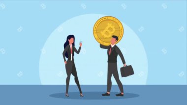 Bitcoin kripto para birimi animasyon 4k video animasyonlu iş çifti