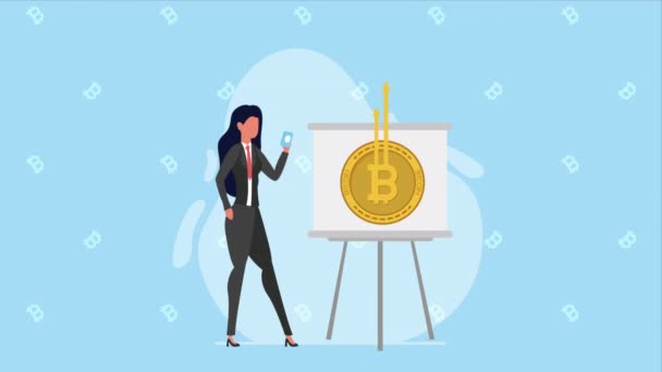 Businesswoman Bitcoin Crypto Animacja Waluta Wideo Animowane — Wideo stockowe