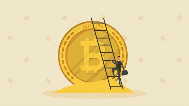 Hombre Negocios Escalera Con Bitcoin Criptomoneda Animación Video Animado — Vídeo de stock