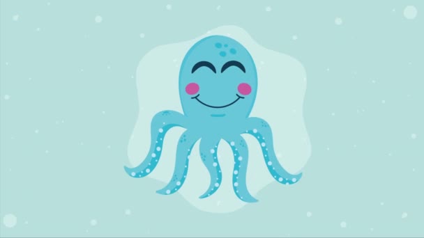 Niebieski Ośmiornica Pływanie Podwodne Animacja Wideo Animowane — Wideo stockowe