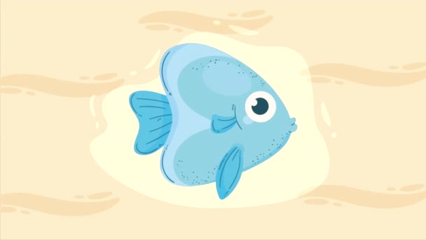 Χαριτωμένο Μπλε Ψάρια Κολύμπι Animation Βίντεο Κινουμένων Σχεδίων — Αρχείο Βίντεο