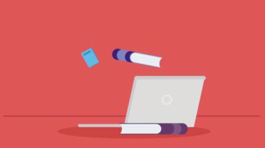 Kitaplı dizüstü bilgisayar animasyonu 4k video animasyonu