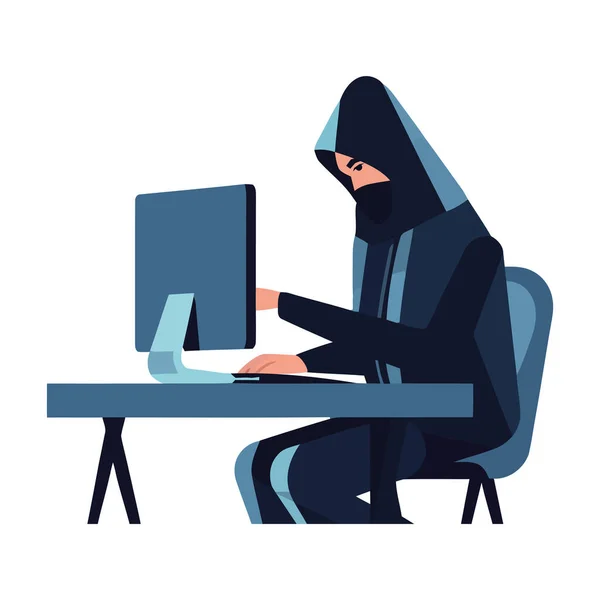 Hacker Typen Computer Bureau Pictogram Geïsoleerd — Stockvector