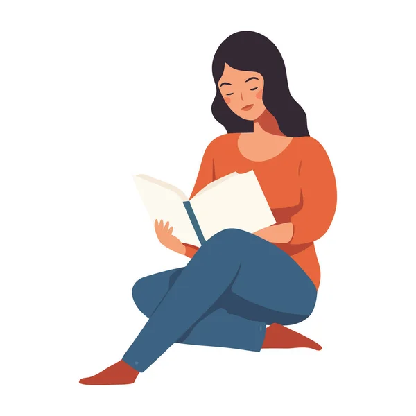 Gyönyörű Lány Olvasás Egy Könyv Ikon Elszigetelt — Stock Vector