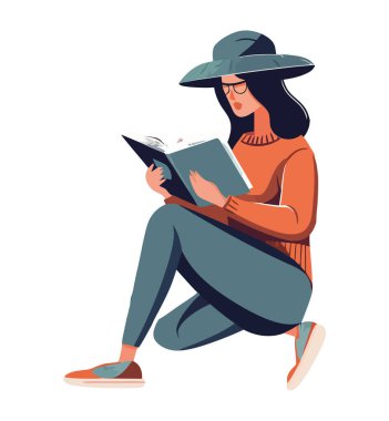 İzole edilmiş bir kitap simgesi okuyan kadın