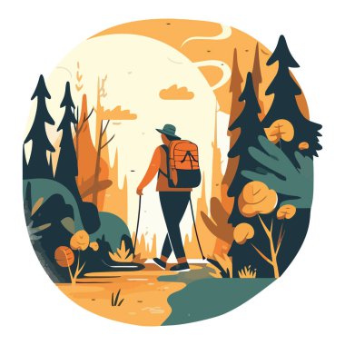 Orman tasarımı boyunca yürüyüş yapan turistler