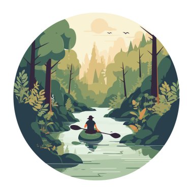 Man canoeing recreation in nature icon clipart