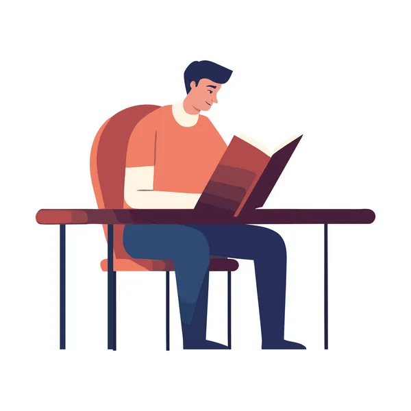 Businessman Sitting Desk Reading Book Illustration Icon Isolated — Stock Vector