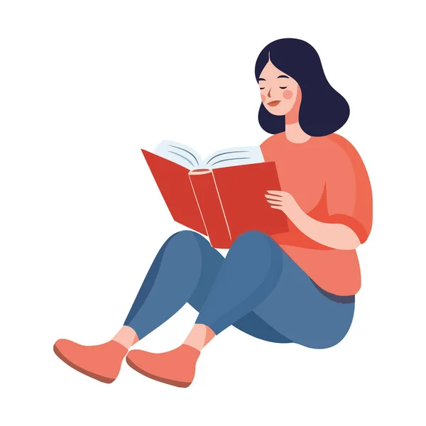 Woman Reading Literature Isolated Icon — Stock Vector