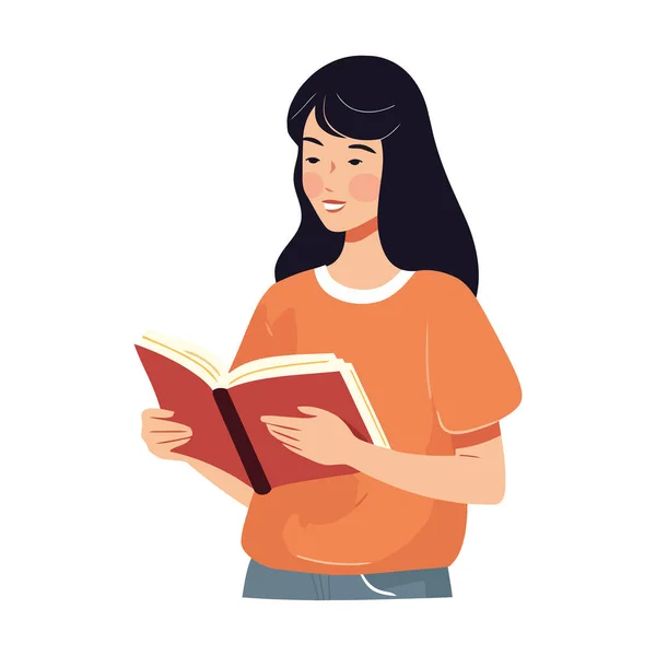 Young Adult Reading Textbook Isolated Icon — Stock Vector